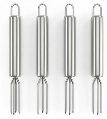 Imagen del producto de Tenedores de acero inoxidable para cocinar, juego de 4 unidades, con 3 dientes, reutilizables, ideales para verduras