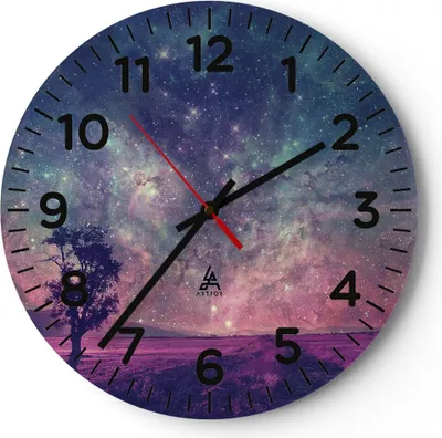 Produktbild von Wanduhr - Rund - Glasuhr - Kosmos Baum Wiese - 30x30cm - Schleichendes Uhrwerk - Lautlos - zum Aufhängen bereit - Dekoration Modern - Wanddekoration aus Glas - C4AR30x30-4225