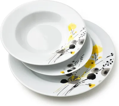 Produktbild von Tafelservice Porzellan AFFEKDESIGN by MONDEX Lea Yellow Teller 27/21,8/19,2 cm Weiß/Gelb/Grau 18-teilig (für 6 Personen)