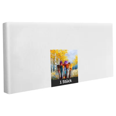 Produktbild von Keilrahmen - 1 Stück - 70 x 140 cm - weiße Künstlerleinwand aus Polyester - zum Bemalen - fertig bespannt - geeignet für Acrylfarben oder Textilfarben