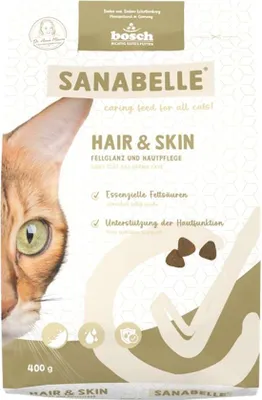 Produktbild von Sanabelle Katzenfutter Hair & Skin für ausgewachsene Katzen, 400g, mit Omega-3 & 6 und Beeren