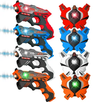 Lasertag-Set mit 4 Blastern und 4 Westen für Kinder und Erwachsene