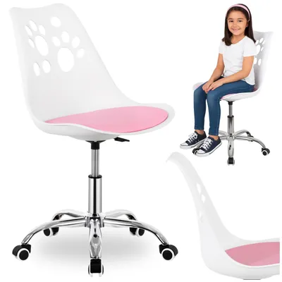 Obrázek produktu pro Ergonomická kancelářská židle pro děti - Výškově nastavitelná - Bílo-růžový polštář