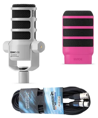 Productafbeelding van Rode Microfoon Podmic USB, wit, met WS14P popfilter, roze, en kabel
