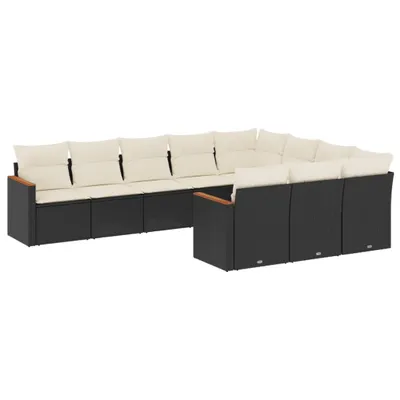 Produktbild von vidaXL 10-tlg. Garten-Sofagarnitur mit Kissen Schwarz Poly Rattan