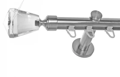 Produktbild von Innenlauf Gardinenstange Edelstahl Look 20mm Wandträger 1-läufig Kristall Knauf, Länge wählbar H30 E36