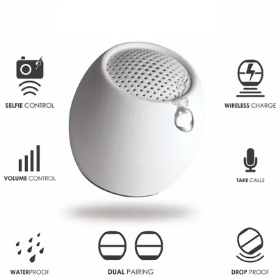 Produktbild von Boompods Zero, 3 cm, 3 W, Kabellos, Tragbarer Mono-Lautsprecher, Weiß, IPX6