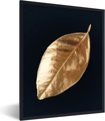 Produktbild von MuchoWow® Gerahmtes Poster Blätter - Schwarz und Gold - Luxus - Natur - Pflanzen 60x80 cm - Poster mit Schwarzem Bilderrahmen Wandposter Rahmen Foto Bilder - Premium - Wanddeko Wohnzimmer