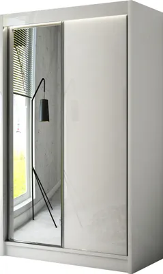Produktbild von ALTDECOR Kleiderschrank mit Spiegel und Schiebetüren, kugelgelagerte Führungsschienen und Aluminium-Leisten - VESLI - 120 cm Weiß / Lacobel Weiß