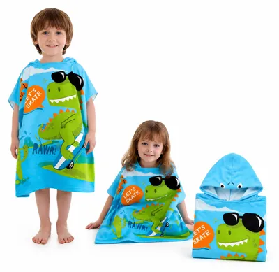 Immagine prodotto di Poncho mare con cappuccio per bambini - Dinosauro sullo skateboard, 150 cm, productTiles.product.images.aiGenerated