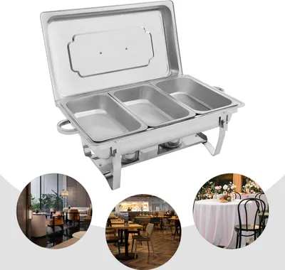 Produktbild von 3 Grid Chafing Dish Speisenwärmer Profi Set Edelstahl Warmhaltegerät Mit 3 Warmhalteplatte Buffetwärmer