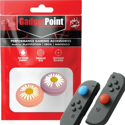 Produktbild von Thumbgrips - Thumb Grips voor Nintendo Switch Joy-Con Controllers - Gaming Thumbgrips - Performance Anti-Slip Thumbsticks - Bescherming Accessoires - Bloemetjes - Roze/Paars -