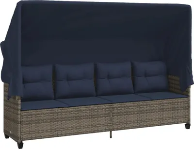 Produktbild von Sonnenliege mit Dach und Kissen Grau Poly Rattan