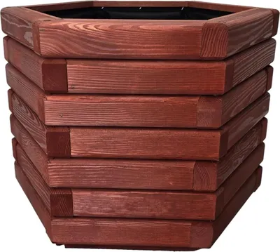 Produktbild von HolzGarden Pflanzkübel Holz 50x40x43 cm Imprägniert Farbe Rot Wetterfest Blumenkasten Blumentopf Balkon Garten Pflanzkasten Sechseck 57l