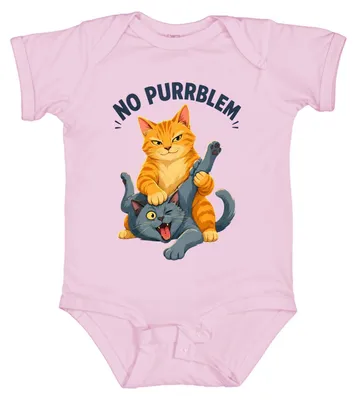 Zdjęcie produktu dla "No Purrblem" – Śmieszne koty, zabawa kotów, komentarz, sarkazm. Body dla dziecka, różowy, rozmiar 0/3