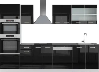 Produktbild von Küchenzeile Vicco R-Line Schwarz Hochglanz 300 cm mit Hochschrank, AP Anthrazit, Model 42183