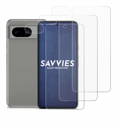 A smartphone and screen protectors are displayed against a white background.