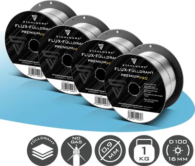 Produktbild von STAHLWERK Fülldraht 4er Set FLUX E71T-GS 0,9 mm 1 kg Drahtrolle D100 MIG MAG
