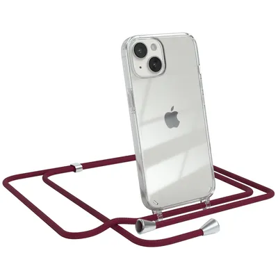Produktbild von EAZY CASE Handykette kompatibel mit Apple iPhone 14, Handyhülle mit Umhängeband, Handykordel, Schutzhülle Clear, Band in Rot
