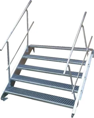 Produktbild von Stahltreppe 5 Stufen-Breite 160cm Variable-Höhe 70-105cm beidseit. Geländer