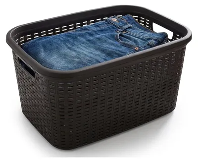 Produktbild von Plasticforte Waschekorb - 35 Liter - Rattan - schwarz - Kunststoff - 53 x 36 x 26 cm