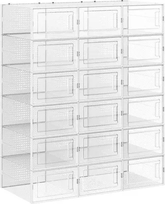Produktbild von Famanu Schuhbox Set von 18 - Stapelbare transparente Schuhaufbewahrung - Weiß