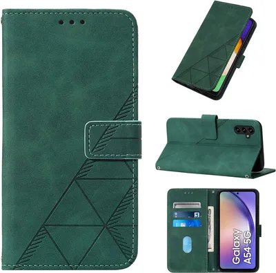 Produktbild von Hülle für Samsung Galaxy A54 5G Prägung Flip Leder Kartenfächer Schutzhülle mit Ständer Grün
