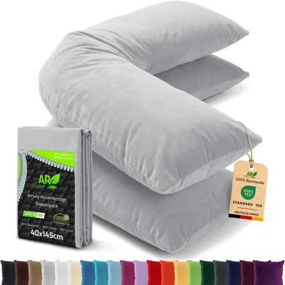 Produktbild von AR Line 2er Pack Jersey Kissenbezüge 40x145 Baumwolle – weich, atmungsaktiv, Seitenschläferkissen Bezug mit Reißverschluss, in Farbe: Hellgrau