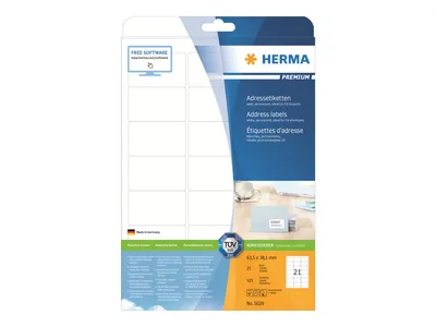 Immagine prodotto di HERMA Adressetik. A4 weiß 63,5x38,1 mm Papier 525 St.