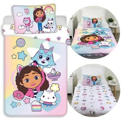 Produktbild von Gabby’s Dollhouse, doppelseitige Mädchenbettwäsche aus 100 % Baumwolle mit Reißverschluss, 100 x 135 cm + 40 x 60 cm,