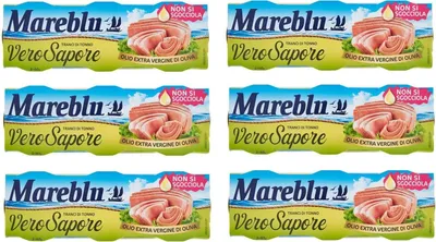 Produktbild von 6x Mareblu Tranci di Tonno Vero Sapore Thunfisch in nativem Olivenöl extra Thunfisch konserven ( 3 x 60g )