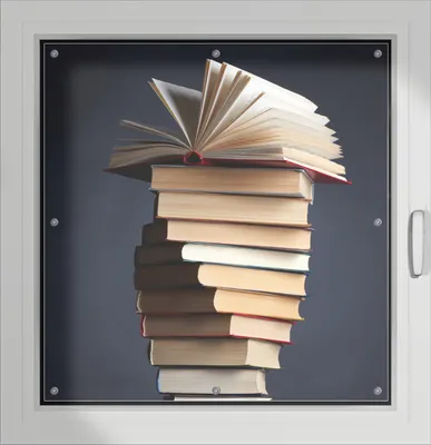 Produktbild von Wallario Lichtschutzbild, Dekorativer Sichtschutz Sonnenschutz 96 x 100 cm mit Motiv: Bücherstapel - Verdunklung ohne Bohren