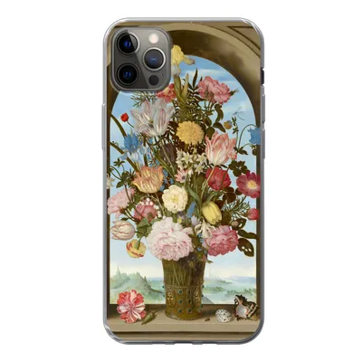 Produktbild von MuchoWow® Handyhülle Schutzhülle Hülle für iPhone 13 Pro Max Vase mit Blumen in einem Fenster - Gemälde von Ambrosius Bosschaert dem Älteren Silikon Softcase Handy Hülle - Mobiltelefon