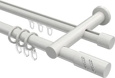 Produktbild von Interdeco Rundrohr-Innenlaufstange / Gardinenstange (Kombination) Weiß, Typ Platon Zoena (Glitzerzylinder), 20 mm Ø 2-läufig, 440 cm