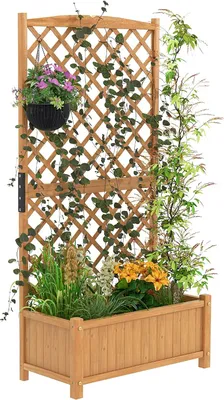 Produktbild von GOPLUS Blumenkasten mit Rankgitter, Hochbeet mit Spalier, Gartenspalier mit Drainagelöchern für Kletterpflanzen Blumen
