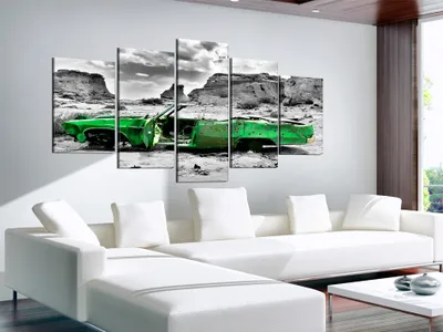 Produktbild von Akustikbild Auto 200x100 cm Bilder Akustikschaum Hochleistungsschallabsorber Schallschutz Leinwand 5 tlg Wandbild Raumakustik Schalldämmung Retro grüner Wagen 51511