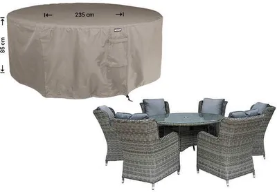 Produktbild von Raffles Covers Abdeckung für runden Gartentisch mit Stühlen Ø 235 H: 85 cm | Atmungsaktiv | Wasserdicht | UV-beständig | Elastischer Kordelzug