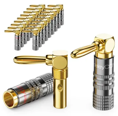 Produktbild von deleyCON Bananenstecker Set 90° gewinkelt, vergoldet, schraubbar, 20 Stück
