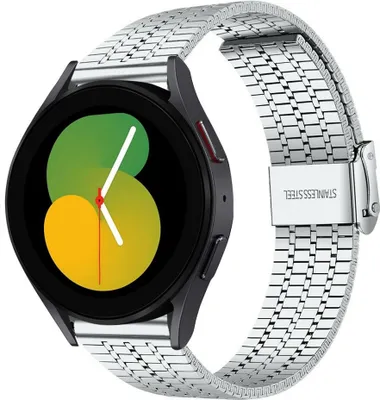 Produktbild von Strap-it Edelstahlarmband - Kompatibel mit Samsung Galaxy Watch 5 Armband 40mm Ersatzarmband Edelstahl - Verstellbarer Verschluss - Hochwertiges Material - für Smartwatch 20mm Armband Silber