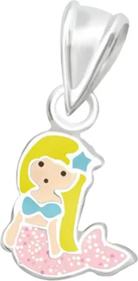 Produktbild von Kinderkette 925 Silber Kette: Glitzer Anhänger Halskette für Mädchen Meerjungfrau (Mermaid)