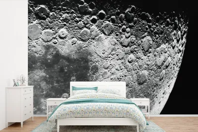 Produktbild von MuchoWow® Fototapete für Wohnzimmer oder Schlafzimmer Wandtapete Vinyl Motivtapete Mond - Weltraum - Schwarz - 360x240 cm - Vinyl-Tapete