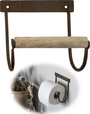 Produktbild von LS-LebenStil Vintage Metall Toilettenpapierhalter Bronze 14cm Altum Rollenhalter Holzrolle Wandmontage WC Papier Halterung Klopapierhalter Badezimmer