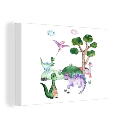 Produktbild von OneMillionCanvasses® - Leinwandbilder - 150x100 cm, Kinderzimmer - Farben - Dinosaurier - Jungen - Mädchen - Kinder, Wandbilder Kunstdruck Wanddekoration