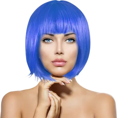 Produktbild von Perücke Bob Cabaret Wig Kurzhaar Charleston Fasching Karneval Halloween Motto Party, blau