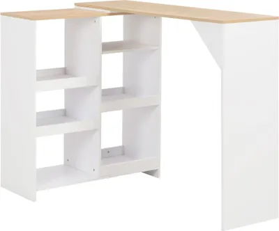 Obrázok produktu pre The Living Store Barový stôl s pohyblivou policou biely 138x39x110 cm