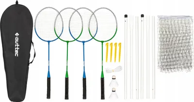 Produktbild von Outtec® Badminton Set - 4x Schläger, 2x Federball, 1x Netz mit Pfosten, 1x Abdeckung - Spiel für Kinder & Erwachsene - für Outdoor, Garten, Strand