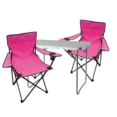 Produktbild von 3-teiliges Campingmöbel Set pink XL Tisch 80x60x68cm +  Campingstühle