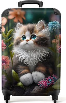 Produktbild von NoBoringSuitcases.com® Koffer Handgepäck Trolley Rollkoffer Kleine Reisekoffer mit 4 Rollen - Kätzchen - Illustration - Blumen - Natur - Katze - Cabin Size < 55x40x23 cm & 55x40x20 cm - Fotokoffer - Kabinenkoffer - BoardgepäckHandgepäck Koffer 55x35x20 cm, 36L,