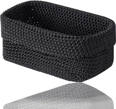 Immagine prodotto di Cesto portaoggetti intrecciato, nero, dimensioni 21x15x15,5 cm, ideale per il bagno e il soggiorno