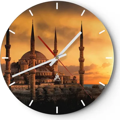 Produktbild von Wanduhr - Rund - Glasuhr - Sonnenuntergang istanbul türkei reise - 40x40cm - Schleichendes Uhrwerk - Lautlos - zum Aufhängen bereit - Dekoration Modern - Wanddekoration aus Glas - C3AR40x40-2846